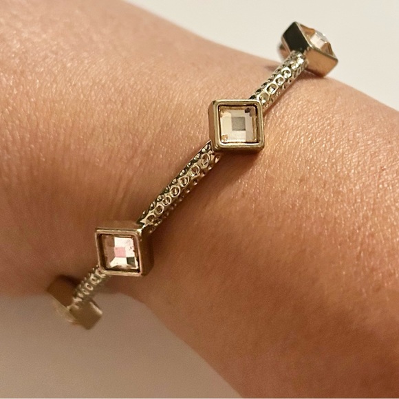 Diamond Shaped Gem Gold Tone Bangle - Picture 2 of 5